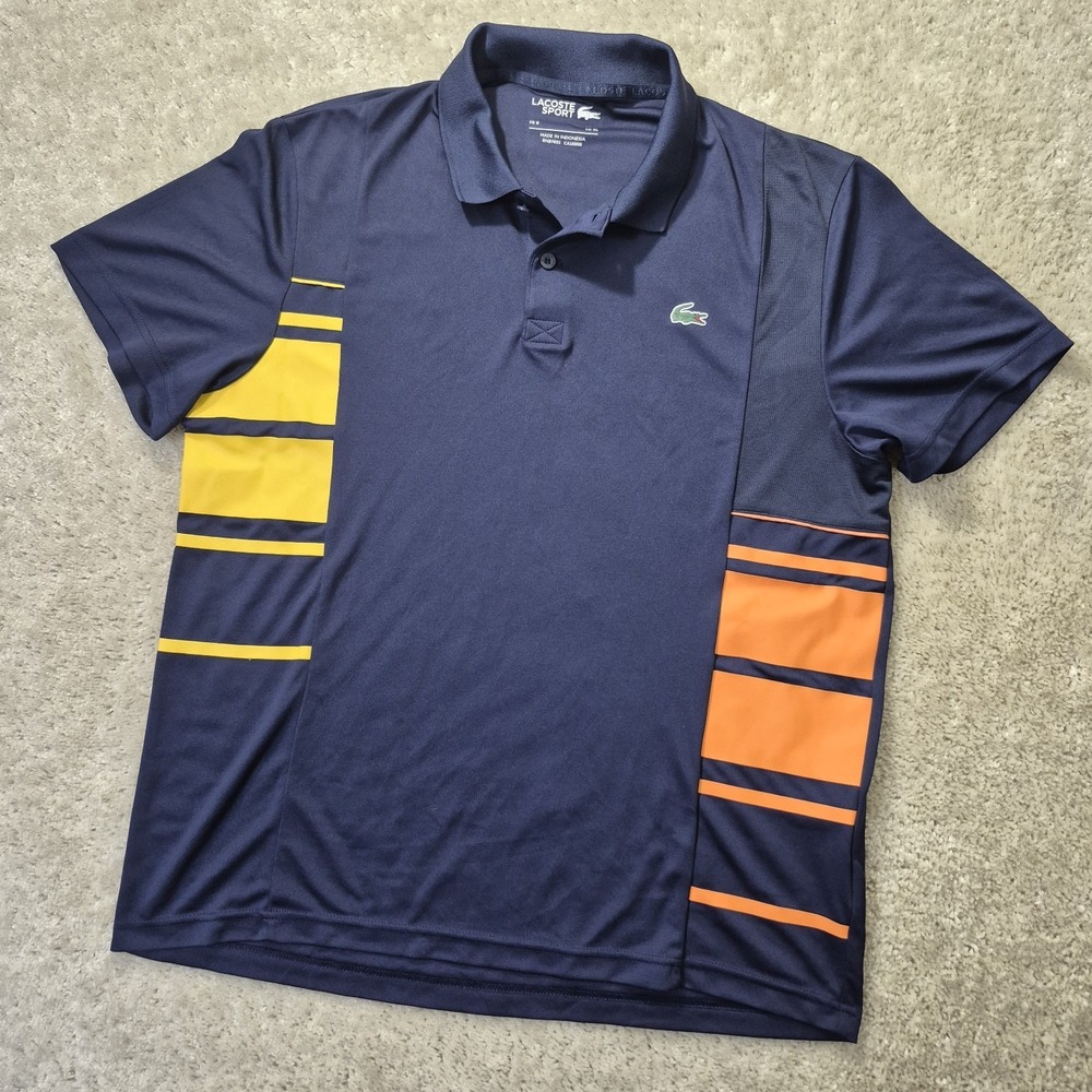 Lacoste Sport Polo Shirt Men XL Blue Colorblock Performance Golf Tennis Preppy